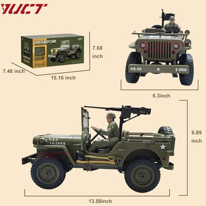 YUCT 1/10 Army RC Crawler Willys Jeep | RC Rock Crawler 4x4 Military Off-Road Car with Driver Figure & Machine Gun Oliver Green - color: Oliver Green