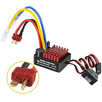 WP 1060 2-3s 60A Brushed ESC [T Plug] Waterproof Brushed Electronic Speed Controller with Switch Mode BEC, RC ESC for 1/10 Scale RC Crawler Car Trucks - color: Black-red