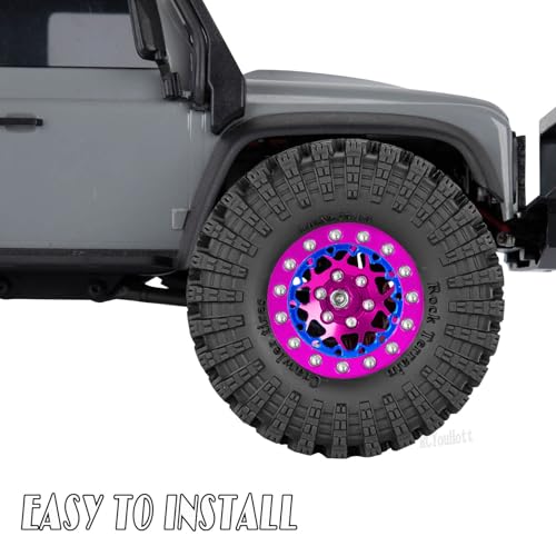 RC 1.3" Beadlock Wheel Tires Set/RC Wheels and Rim for 1/18 1/24 Trx4m SCX24 FCX24 RC Crawler Car,Aluminum 1.3 Wheel Rim Soft Rubber Tires w/Wheels Ring,Pink - color: Pink- (Wheel Tires)