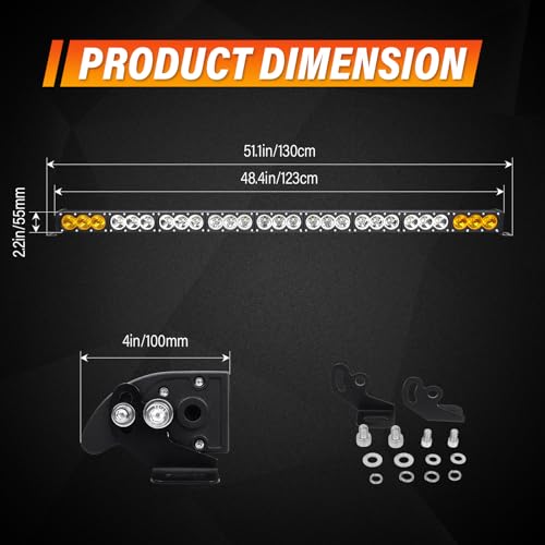 AUXTINGS 49 inch Single Row Dual Color LED Light Bar 270W Off Road Light Bar White Amber Combo LED Work Light Truck UTV 4x4 Cars SUVs ATVs Boats Fog Driving Light with Wiring Harness kit - size: 49 inch white amber