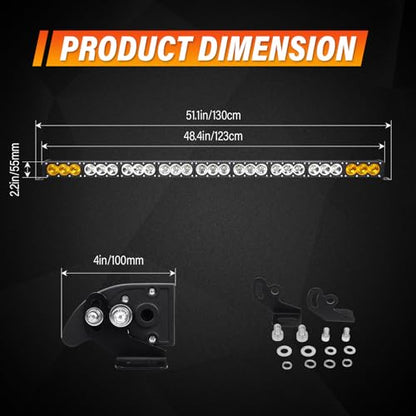 AUXTINGS 49 inch Single Row Dual Color LED Light Bar 270W Off Road Light Bar White Amber Combo LED Work Light Truck UTV 4x4 Cars SUVs ATVs Boats Fog Driving Light with Wiring Harness kit - size: 49 inch white amber