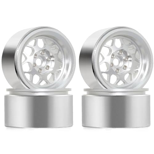 REDSPIDER 2.2 Beadlock Wheels（4PCS） Aluminum 2.2 Wheels for 1/10 RC Rock Crawler Car Axial Wraith RR10 SCX10 II III 90046 TRX4 TRX6 YETI D90 CC01 RC Crawler Car Upgrade Parts (Silvery)