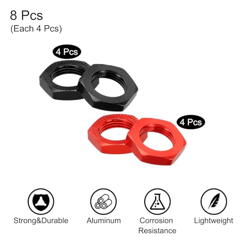 MECCANIXITY Aluminum 17mm RC Wheel Nut Thread M12x1.0mm Hex Wheel Nuts RC Wheel Nut for 1/8 RC Model Car Trucks Off Road Car Upgraded Parts Pack of 8(Red & Black) - color: Red & Black