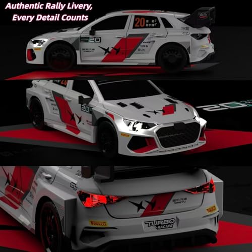 FLYCOLOR Turbo Racing C78 1:76 Mini Drift RC Car, 2WD Full Proportional Control, 2.4GHz Hobby RC with LED Light & DIY Shell, RTR Desktop Hobby Model(White) - color: White