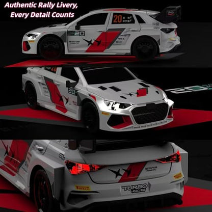 FLYCOLOR Turbo Racing C78 1:76 Mini Drift RC Car, 2WD Full Proportional Control, 2.4GHz Hobby RC with LED Light & DIY Shell, RTR Desktop Hobby Model(White) - color: White
