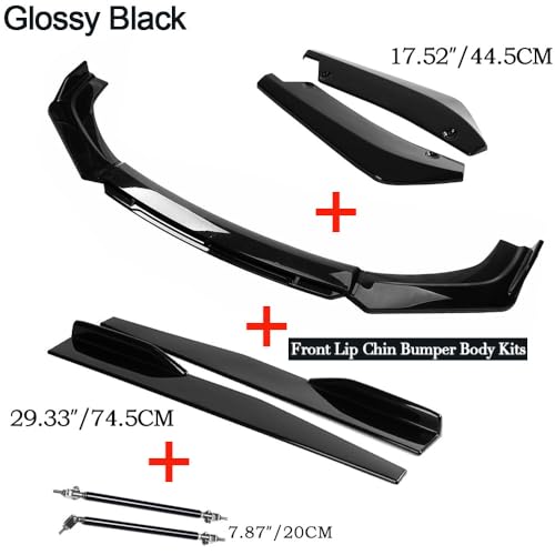Universal Car Front Bumper Lip Spoiler Body Kits + 2M / 86.6" Side Skirt Extension Rocker Panel Body Kit + 48CM Auto Rear Bumper Lip Diffuser (63"-70") - color: 63"-70" Black