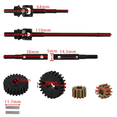 Hard Steel Front and Rear Portal Axle Shaft with Gear for 1/10 RC Crawler Car Axial SCX10 III AXI03006 AXI03007 Wrangler JL AR45 Axle Metal Upgrade Part (Front)