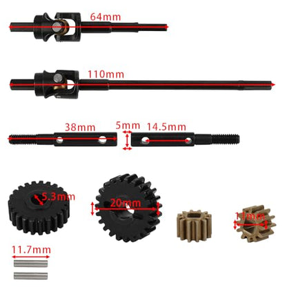 Hard Steel Front and Rear Portal Axle Shaft with Gear for 1/10 RC Crawler Car Axial SCX10 III AXI03006 AXI03007 Wrangler JL AR45 Axle Metal Upgrade Part (Front)