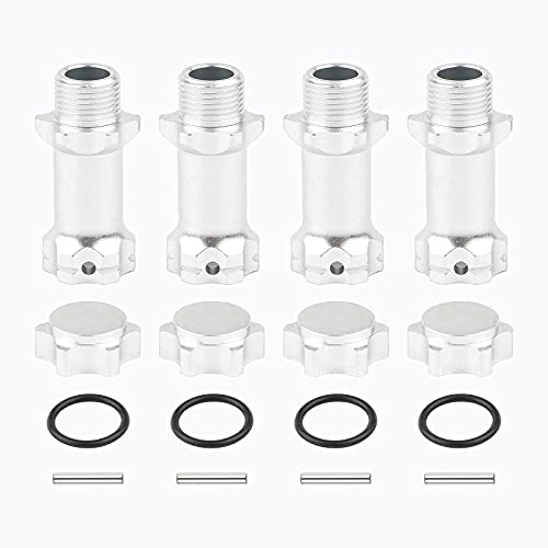 4pcs Aluminum 17mm Hex Adapter 30mm Extension Wheel Hub Drive Offset Width Extender with Anti-dust Cap Nuts for 1/8 RC On Road Car Off Road Truggy Truck Buggy Crawler, Silver - color: Silver