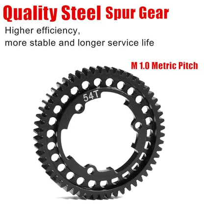 Hardened Steel 54T 1 Mod Spur Gear with 18T 20T 22T Motor Pinion Gear for 1/5 X-Maxx 1/7 XO-1 1/10 Maxx/E-Revo 2.0 VXL Upgrade Part, Replace of #6449 - size: 54T
