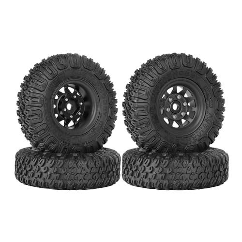4PCS RC Car 1.55 Inch Tyres Aluminum Alloy Metal Beadlock Wheel Rim and Rubber Tires for 1/10 RC Crawler Car for Axial AX90069 D90 TF2 Tamiya CC01 LC70 MST JIMNY(85mm-10Holes Black) - color: 85mm-10Holes Black