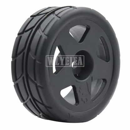 4PCS RC 1/10 On-Road Tires 65mm RC Rubber Tires w/Plastic Wheel Rim 12mm Hex Fit for 1/10 RC On-Road Rally Car HPI Tamiya TT01 TT02 Kyosho Wltoys 144001 - color: Black 5