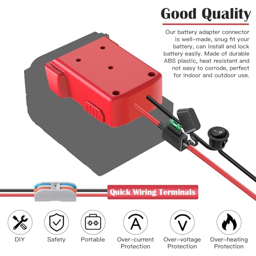 18V Adapter for Milwaukee M18 Battery Adapter for Power Wheel Battery Upgrade Conversion Kit with Switch, Fuse & Wire Terminals, 12AWG Wire, Power Tool Power Connector for DIY Rc Car Toys - size: 1 Pack