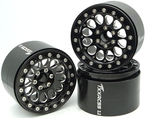 RC 2.2 Aluminum Alloy Beadlock Wheels and Tires Upgrades Accessories Rims for 1/10 SCX10 TRX4RC4WD and D90 RC Crawler Axial Remote Control Car (4pc) (Black) - color: Black