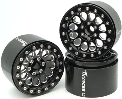RC 2.2 Aluminum Alloy Beadlock Wheels and Tires Upgrades Accessories Rims for 1/10 SCX10 TRX4RC4WD and D90 RC Crawler Axial Remote Control Car (4pc) (Black) - color: Black