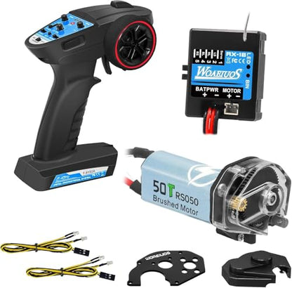 2 in 1 ESC & Receiver 3CH 2.4G RC Transmitter Remote Controller with 050 50T Brushed Motor Transmission Gearbox Combo (Combo 1 & 050 50T Motor Black)