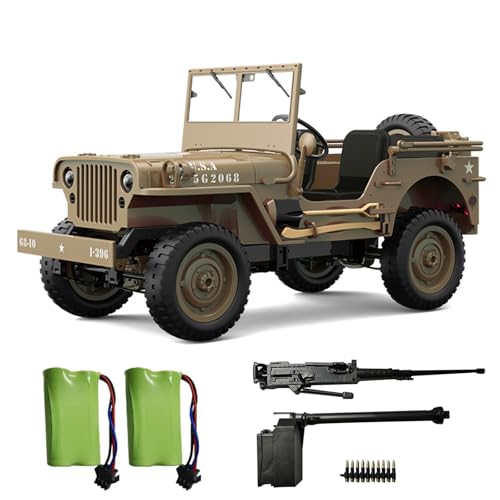 RC Willys Military Jeep 4x4 Rock Crawler Camel | C8815 Army Jeep with Two Batteries & Machine Gun - color: C8815-camel