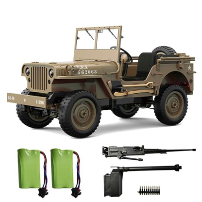 RC Willys Military Jeep 4x4 Rock Crawler Camel | C8815 Army Jeep with Two Batteries & Machine Gun - color: C8815-camel
