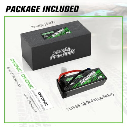 OVONIC 80C 3S 5200mAh 11.1V Lipo Battery with EC5 Connector for arrma 1/10, 1/8, 1/7Scale RC Cars and Trucks Buggy Truggy