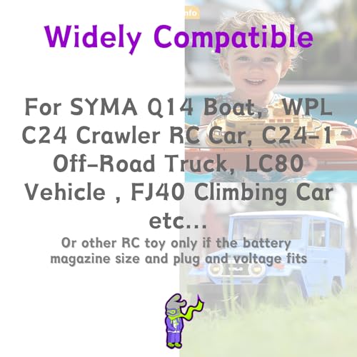 7.4V 1200mAh SM2P/Mini Tamiya 15C Battery for SYMA Q14 RC Boat,Airsoft Gun Water Ball Gun,for WPL C24 Crawler RC Car, C24-1 Off-Road Truck, LC80 Vehicle, FJ40 Climbing Car with Charger