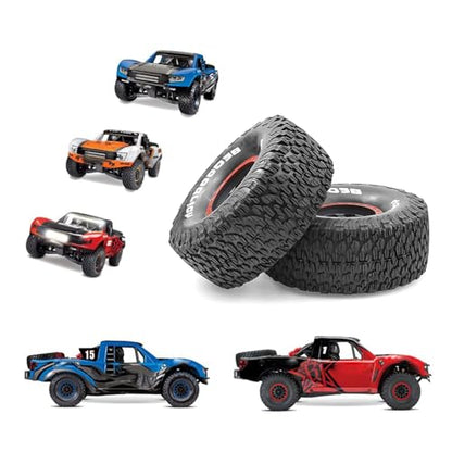 1/7 1/8 RC Short Course Truck Wheels 17mm Hex and Tires OD 5.31" Off Road Tyres for 1:7 1:8 Scale Buggy Truck Car TRAXXAS UDR FS Atom ARRMA Mojave 6S EXB YK4072 DF7 TB7 Upgrades 4PCS (Red) - color: Red