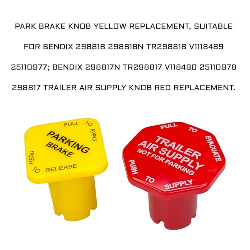2-Pack Parking and Trailer Air Brake Knob Set 298818N Yellow and 298817N Red Parking and Air Brake Knobs Replacement for Peterbilt Kenworth Volvo Western Star Truck Trucks and Bendix MV-3 Valves