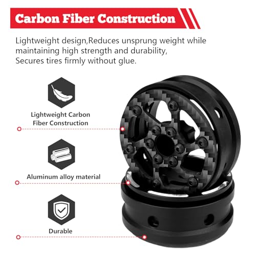 HobbyPark Carbon Fiber 1.9 Beadlock Wheels Rims for TRX4 SCX10 1/10 Crawler Car 1.9 inch Beadlocks Upgrades (Style C) - style: Style C