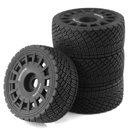 1/8 RC On Road Tires And Plastic Street Wheels 17mm Hex OD 3.94'' 1/7 Rally Racing Tyres For 1:8 1:7 Touring Street Drift Car Tamiya HPI WR8 HSP ARRMA Redcat Losi Kyosho GT2 VRX W10 (Black) - color: Black