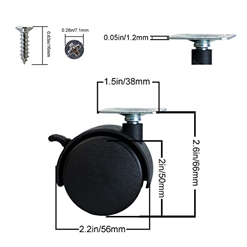 2 Inch Furniture Caster Wheels 4pcs Swivel Plastic Rollers with Locks Stainless Screws Small Universal Plate Wheel Casters Replacement for Cabinet Drawer Table Desk Cart in Office Kitchen - style: 2 Inches Plate Casters