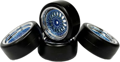 1/10 Drift Wheels Tires Set,AMZSTAR 4PCS 63mm RC Hard Tyre with Plastic Wheel Rims 12mm Hex for 1/10 RC On Road Racing Touring Drifting Car for Tamiya TT01 HSP HPI Kyosho (Blue Silver,Offset:9mm) - color: Blue Silver,offset:9mm