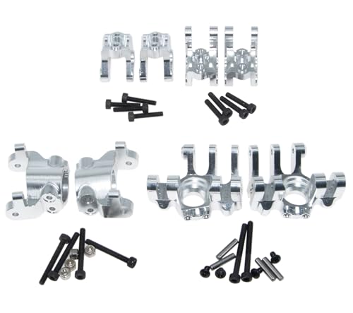 Upgrade Compatible with Axial 1/10 RBX10 Ryft 4WD Rc Crawler Car Steering Cup & Rock Bouncer Axle Mount & Steering Knuckles Aluminum Alloy Metal Accessory Parts(Silver)