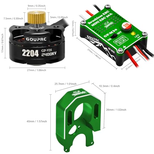 GOUPRC 30A Brushless ESC & 2204 2400KV Brushless Outrunner Motor with Mount Combo Kit for SCX24 Axial 1/24 Remote Control Crawler Truck Car - color: Green With Motor Mount