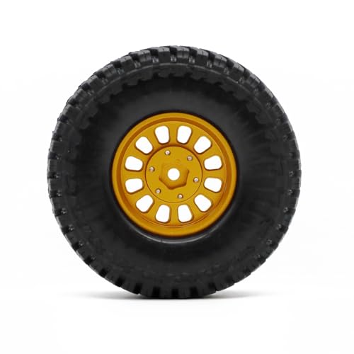 1.3” Brass Beadlock Wheels & All-Terrain Tires Set for 1/18 1/24 RC Crawler TRX4M, Axial SCX24 / AX24, Redcat Ascent-18, FMS FCX24, -5.40mm Offset, 7mm Hex, 4 pcs, Gold - color: Gold