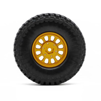 1.3” Brass Beadlock Wheels & All-Terrain Tires Set for 1/18 1/24 RC Crawler TRX4M, Axial SCX24 / AX24, Redcat Ascent-18, FMS FCX24, -5.40mm Offset, 7mm Hex, 4 pcs, Gold - color: Gold