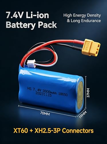 7.4V 3000mAh 18650 Li-ion Battery Pack with XT60 Connector, 2S Rechargeable Battery for High-Speed RC Off-Road Cars, RC Trucks, RC Boats, RC Hobby Models