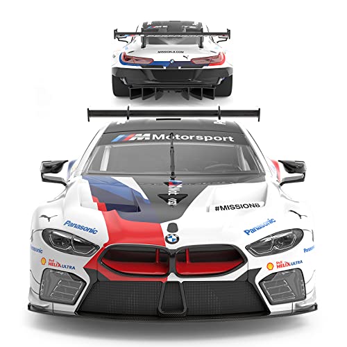 RASTAR Build Your Own RC Car BMW M8 GTE Kit with Remote, Motor & DIY Decals | Officially Licensed, Ideal Gift, 74PCs 1/18 Scale RC Model Car Building Kit with Openable Doors & Working Lights, 97200
