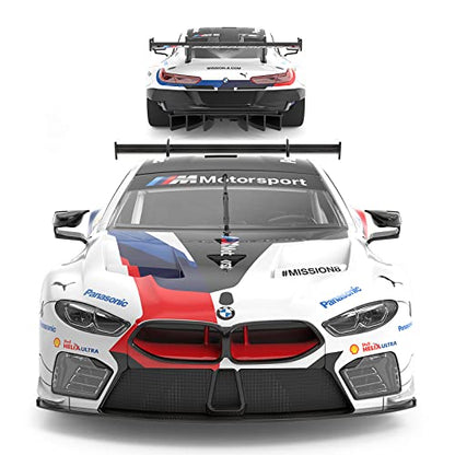 RASTAR Build Your Own RC Car BMW M8 GTE Kit with Remote, Motor & DIY Decals | Officially Licensed, Ideal Gift, 74PCs 1/18 Scale RC Model Car Building Kit with Openable Doors & Working Lights, 97200