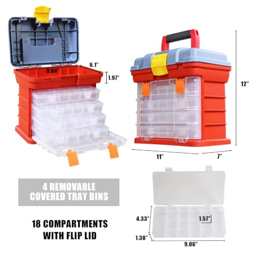 Torin Portable Tool Box, Small Parts Organizer with Drawers, tackle box | Customizable Compartments for Hardware, Fishing Tackle, Beads, or Crafts - size: 11IN