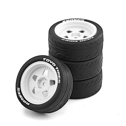1/10 Rally Racing Tire OD 2.68'' and Wheels 12mm Hex RC On Road Tyres for 1:10 Scale Touring Street Drift Car Tamiya TT01 TT02 XV01 TA06 A959 PTG2 HPI KYOSHO HSP PTG2 Traxxas 4PCS (Brown)