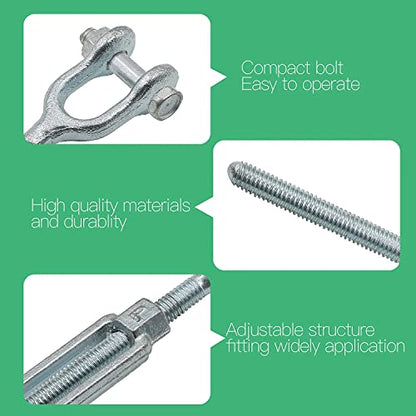1/2" Jaw Jaw Turnbuckle Galvanized Jaw and Jaw Turnbuckle, Jaw Jaw Closed Body Marine Turnbuckle Jaw, 3500lbs Working Load Limit, Durable for Wire Rope Cable (1/2" x 6") - style: Jaw & Jaw-1/2 x 6