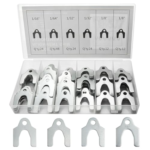 144pcs Auto Alignment Body Shim Assortment Kit 1/16" 1/64" 1/32" 1/8" Universal Car Metal Alignment Shim Spacers for Adjusting Body Parts Camber Caster