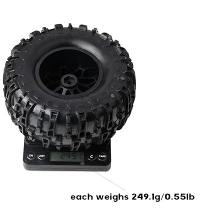 Glued 6.3" Height Larger 1/10 RC Monster Truck Tires Wheels Set 12mm Hex 2.8 RC Tires for Traxxas Rustler Hoss Stampede 2WD 4x4 VXL Redcat Volcano EPX Blackout XTE - style: huge RC truck tires 1/10