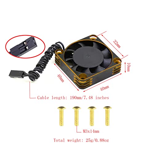 Lifehead 28000RPM Motor and ESC Cooling Fan Cooler RC Aluminum Cooling Fan for RC car 1/8 1/10 1/12 Scale 540 550 and Other Brushed/brushless Motors (red + Gold) 40 * 40mm - color: Gold (40*40*10mm)
