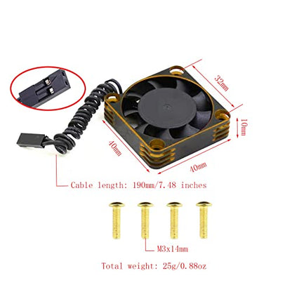 Lifehead 28000RPM Motor and ESC Cooling Fan Cooler RC Aluminum Cooling Fan for RC car 1/8 1/10 1/12 Scale 540 550 and Other Brushed/brushless Motors (red + Gold) 40 * 40mm - color: Gold (40*40*10mm)