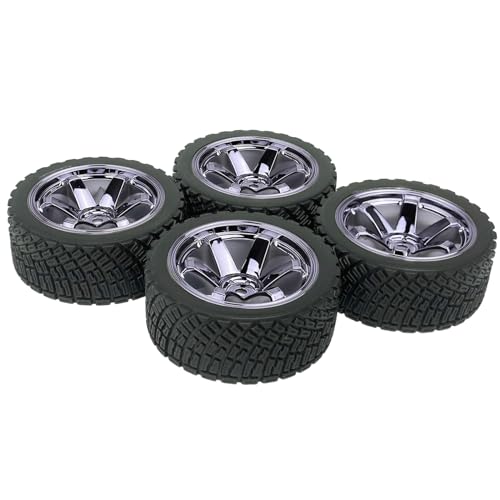 4PCS 65mm RC Rally Car Rubber Tires and 6-Spokes Wheel Rims 12mm Hex Compatible with 1/10 RC On-Road Rally Racing Car for HSP Tamiya Sakura HPI WR8 HSP TT02 WLtoys RC Parts (Gray) - color: Gray