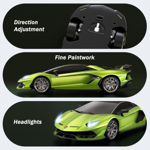AEROQUEST 1:16 Lamborghini Remote Control Car Pistol Grip Controller | Adjustable Speed,Officially Licensed, Rechargeable, 2.4GHz, With Headlight, 12Km/h, Birthday gift，Toys for ages 4-12 - color: Green Lambo