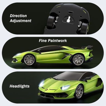 AEROQUEST 1:16 Lamborghini Remote Control Car Pistol Grip Controller | Adjustable Speed,Officially Licensed, Rechargeable, 2.4GHz, With Headlight, 12Km/h, Birthday gift，Toys for ages 4-12 - color: Green Lambo