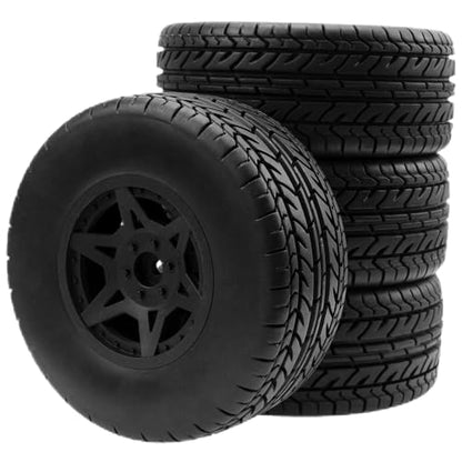 Not-Glued 4-Pack RC Short Course Truck Wheels & Tires w/Foam Inserts OD110mm Compatible with Losi Tenacity Traxxas Arrma HPI Redcat Blackout 1/10 RC Short Course,6-Spoke