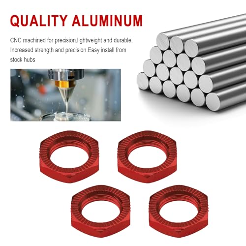 HobbyPark Aluminum 17mm Wheel Nuts with Hex Wrench for Arrma Typhon Kraton 6S 3S Traxxas E-Maxx E-Revo 1/8 RC Cars Monster Trucks Off Road Buggy, 4pcs (with Red Nuts)