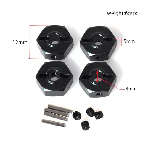 Aluminum Alloy Wheel Hub Hex Adapter 12mm RC Upgraded Parts for LOSI 1/18 Mini LMT 4X4 Brushed Monster Truck RTR-LOS01026 RC Car (Black) - color: Black